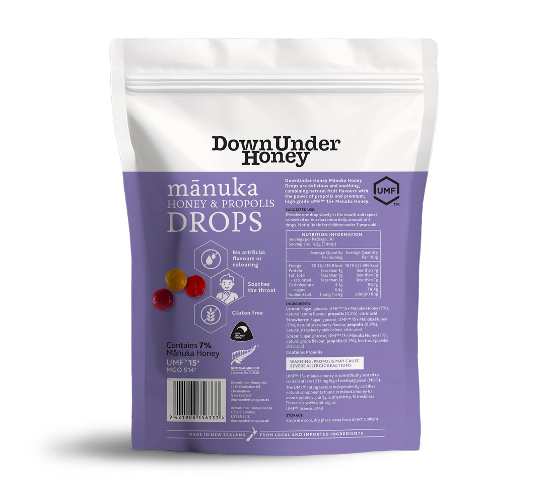 UMF 15+ Manuka Honey Drops with Propolis 30 pack